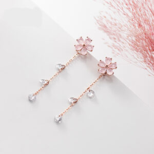 Ailuoqi S925 Silver Japanese Pink Lady Five Petal Flower Earrings Sweet Round Diamond Tassel Earrings