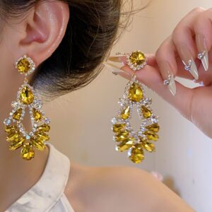 Gorgeous Retro Rhinestone Water Drop Earrings, Luxurious Statement Dangles
