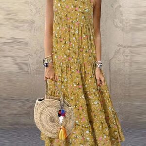 New Women's Floral Print Sleeveless Cami Dress, Romantic Flower Pattern Popular Dress
