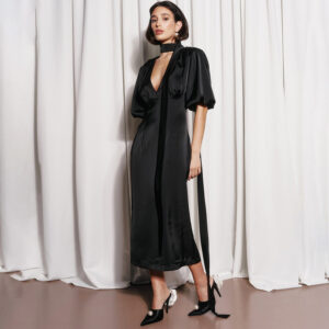 Summer Short Sleeve Puff Sleeve Deep V Neck A Line Maxi Dress