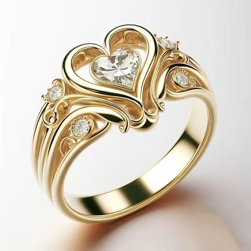 New Lightweight Luxury Hollowed-out Heart Ring Inlaid With Zircons Trendy Design